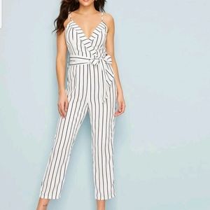 SHEIN Foldover Front Striped Wrap Cami Jumpsuit Size Small